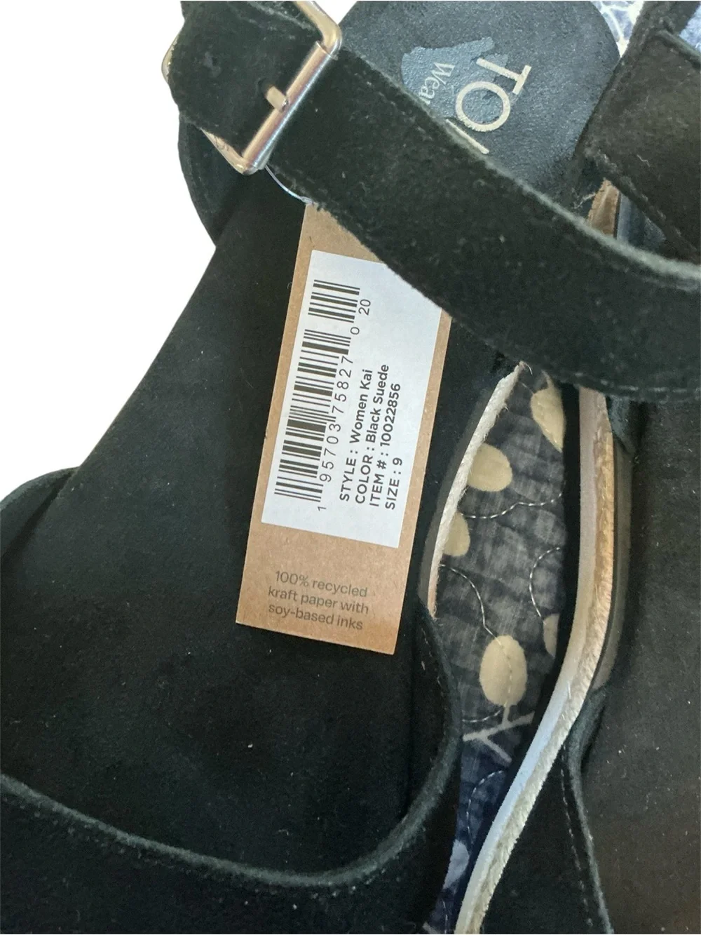 NWT TOMS Black Suede Platform Espadrille Sandals Size 9